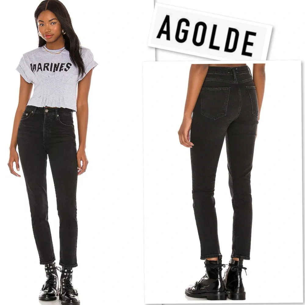 AGOLDE Nico High Rise Slim Jeans In Black Wash Size 26 - Picture 2 of 11